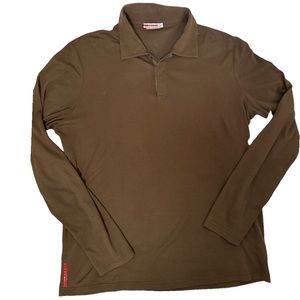 Prada made in Italy Brown Button Long Sleeve Polo Shirt Sz L